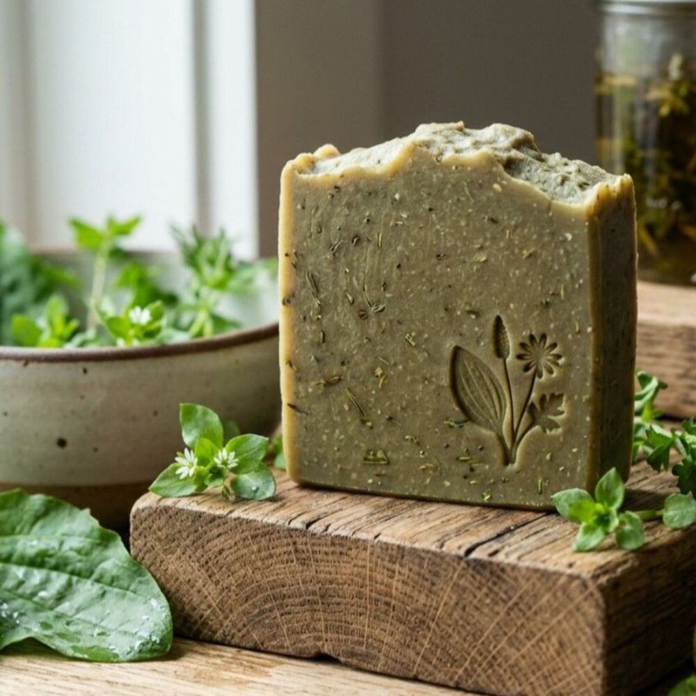 Deep Soothe Plantain & Chickweed Herbal Soap Bar | Unscented Botanical Soap